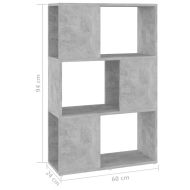 Библиотека, бетонно сива, 60x24x94 см, инженерно дърво