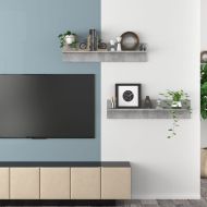 Стенни рафтове 2 бр, бетонно сиви 80x11,5x18 см инженерно дърво