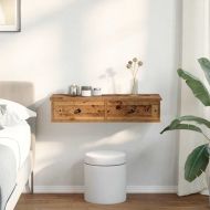 Стенен рафт с чекмеджета старо дърво 80x34x17см инженерно дърво