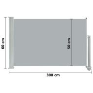 Прибираща се дворна странична тента, 60x300 см, сива