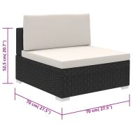 Градински комплект с възглавници, 6 части, черен полиратан