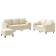 Комплект дивани 3 части с възглавници кремав текстил