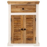 Бюфет, бял и кафяв, 55x30x73 см, грубо мангово дърво масив