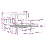 Легло с етажерка за книги, без матрак, 180x200 см, бор масив