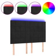 LED горна табла за легло, черна, 144x5x118/128 см, кадифе