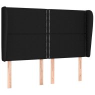 Горна табла за легло с уши, черна, 147 x 23 x 118/128 см, плат