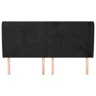 Горна табла за легло с уши, черна, 163x23x118/128 см, кадифе