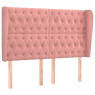 Горна табла за легло с уши, розова, 163x23x118/128 см кадифе