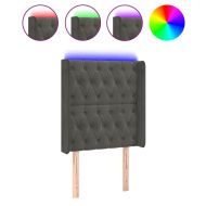 LED горна табла за легло, тъмносива, 83x16x118/128 см, кадифе