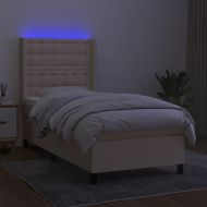 Боксспринг легло с матрак и LED, кремава, 90x190 см, плат