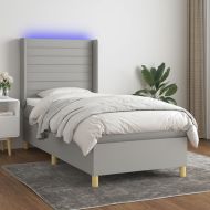Боксспринг легло с матрак и LED, светлосиво, 90x200 см, плат