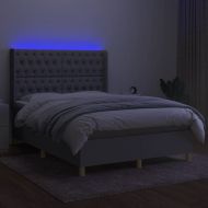 Боксспринг легло с матрак и LED, светлосиво, 140x190 см, плат