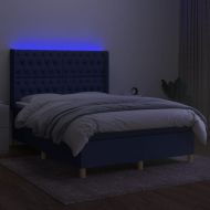 Боксспринг легло с матрак и LED, синьо, 140x200 см, плат