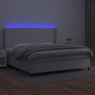 Боксспринг легло с матрак и LED бяло 200x200 см изкуствена кожа