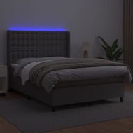 Боксспринг легло с матрак и LED сиво 140x190 см изкуствена кожа