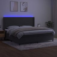 Боксспринг легло с матрак и LED, тъмносиво, 200x200 см, кадифе