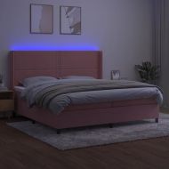 Боксспринг легло с матрак и LED, розово, 200x200 см, кадифе