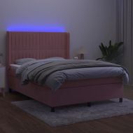 Боксспринг легло с матрак и LED, розово, 140x200 см, кадифе