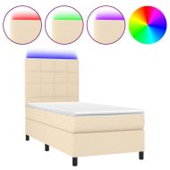Боксспринг легло с матрак и LED, кремаво, 80x200 см, плат