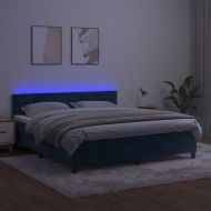 Боксспринг легло с матрак и LED, тъмносиньо, 180x200 см, кадифе