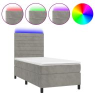 Боксспринг легло с матрак и LED, светлосиво, 90x190 см, кадифе