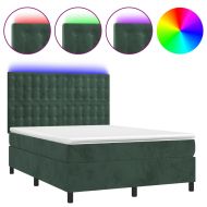 Боксспринг легло с матрак и LED, тъмнозелено, 140x200см, кадифе