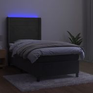 Боксспринг легло с матрак и LED, тъмносиво, 90x190 см, кадифе