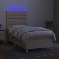Боксспринг легло с матрак и LED, кремава, 90x190 см, плат