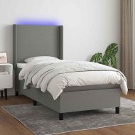 Боксспринг легло с матрак и LED, тъмносиво, 80x200 см, плат