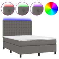 Боксспринг легло с матрак и LED сиво 140x200 см изкуствена кожа