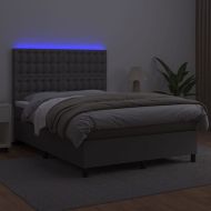 Боксспринг легло с матрак и LED сиво 140x200 см изкуствена кожа