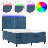 Боксспринг легло с матрак и LED, тъмносиньо, 140x200 см, кадифе