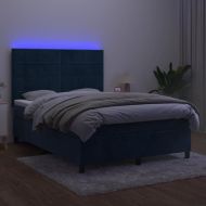 Боксспринг легло с матрак и LED, тъмносиньо, 140x200 см, кадифе