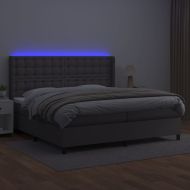 Боксспринг легло с матрак и LED сиво 200x200 см изкуствена кожа