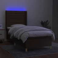 Боксспринг легло с матрак и LED, тъмнокафяво, 80x200 см, плат