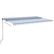 Ръчно прибиращ се сенник с LED, 500x350 см, синьо и бяло