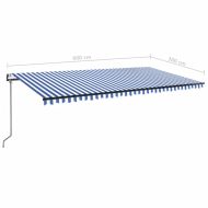 Автоматичен сенник LED сензор за вятър 600x300 см синьо и бяло