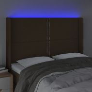 LED горна табла за легло, тъмнокафява,147x16x118/128 см, плат