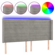 LED горна табла за легло, светлосива, 203x16x118/128 см, кадифе