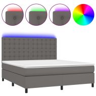 Боксспринг легло с матрак и LED сиво 180x200 см изкуствена кожа