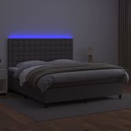Боксспринг легло с матрак и LED сиво 180x200 см изкуствена кожа