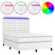 Боксспринг легло с матрак и LED бяло 140x190 см изкуствена кожа