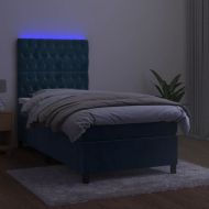 Боксспринг легло с матрак и LED, тъмносиньо, 90x200 см, кадифе