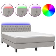 Боксспринг легло с матрак и LED, светлосиво, 140x200 см, плат
