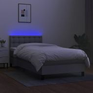 Боксспринг легло с матрак и LED, светлосиво, 100x200 см, плат