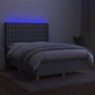 Боксспринг легло с матрак и LED, светлосиво, 140x190 см, плат
