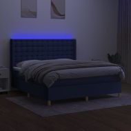 Боксспринг легло с матрак и LED, синьо, 180x200 см, плат
