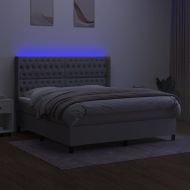 Боксспринг легло с матрак и LED, светлосиво, 180x200 см, плат
