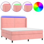 Боксспринг легло с матрак и LED, розово, 160x200 см, кадифе