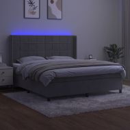 Боксспринг легло с матрак и LED, светлосиво, 180x200 см, кадифе